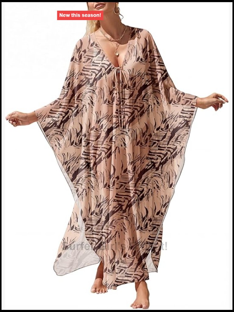 Kaftan Moo Moo Dress Floral Batwing Sleeve V Neck Beach Swimsuit Cover Up Maxi